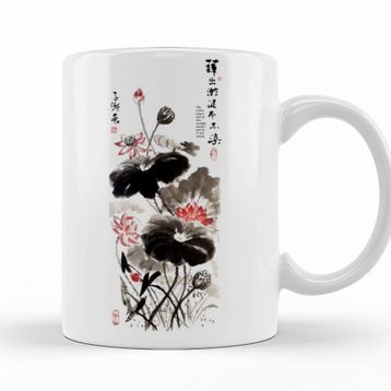 Baskı Dükkanı KB11156 Lotus Flower Lotus Painting Porselen Kupa Bardak