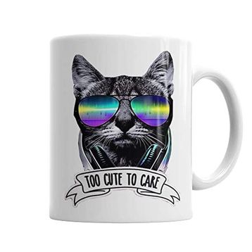 Baskı Dükkanı KB2712 Too Cute To Care Cat Kedi Dj Porselen Kupa Bardak