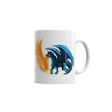 Baskı Dükkanı KB4926 Dragao Em Tons De Azul Cuspindo Fogo Porselen Kupa Bardak