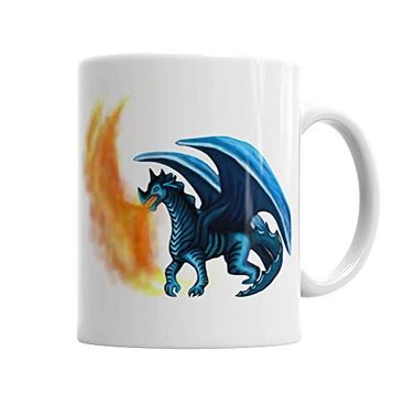 Baskı Dükkanı KB4926 Dragao Em Tons De Azul Cuspindo Fogo Porselen Kupa Bardak