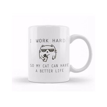 Baskı Dükkanı Kedi I Work Hard Cats Kupa