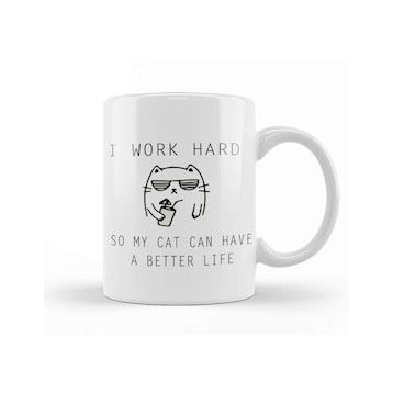 Baskı Dükkanı Kedi I Work Hard Cats Kupa