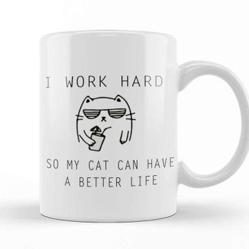 Baskı Dükkanı Kedi I Work Hard Cats Kupa