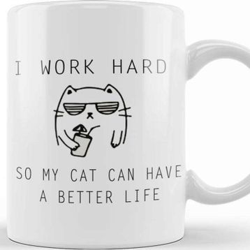 Baskı Dükkanı Kedi I Work Hard Cats Kupa