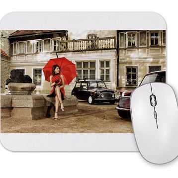 Baskı Dükkanı Kırmızı Şemsiyeli Kadın Mouse Pad