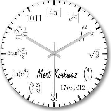 Baskı Dükkanı Kişiye Özel Matematik Formüllü Bombeli Gerçek Cam Duvar Saati