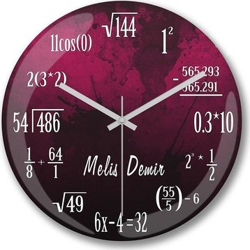 Baskı Dükkanı Kişiye Özel Matematik Formüllü Bombeli Gerçek Cam Duvar Saati