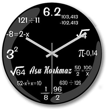 Baskı Dükkanı Kişiye Özel Matematik Formüllü Bombeli Gerçek Cam Duvar Saati
