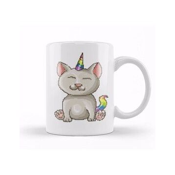 Baskı Dükkanı Kitten Cat Unicorn Pixel Art Kupa