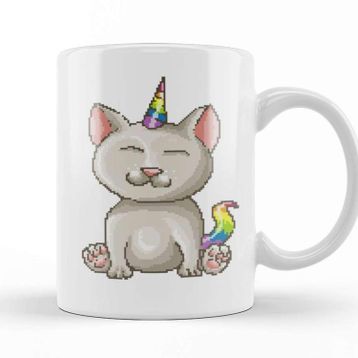 Baskı Dükkanı Kitten Cat Unicorn Pixel Art Kupa