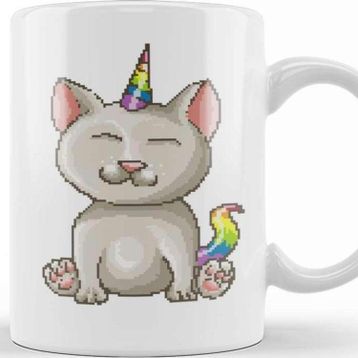 Baskı Dükkanı Kitten Cat Unicorn Pixel Art Kupa