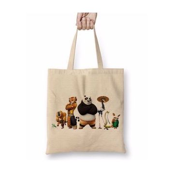 Baskı Dükkanı Kung Fu Panda Friends Bez Uzun Saplı Krem Rengi Çanta