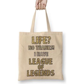 Baskı Dükkanı Life No Thanks I Have League Of Legends Bez Uzun Saplı Krem Rengi Çanta