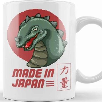 Baskı Dükkanı Made In Japan Godzilla Pixel Art Kupa