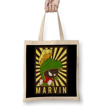 Baskı Dükkanı Martian Marvin Bez Uzun Saplı Krem Rengi Çanta
