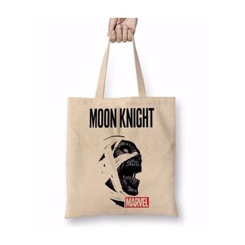 Baskı Dükkanı Moon Knight Marvel Bez Uzun Saplı Krem Rengi Çanta