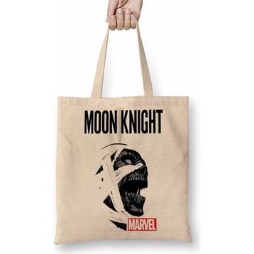 Baskı Dükkanı Moon Knight Marvel Bez Uzun Saplı Krem Rengi Çanta