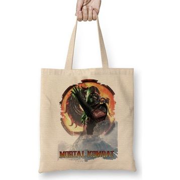 Baskı Dükkanı Mortal Kombat 3 Ermac Game Bez Uzun Saplı Krem Rengi Çanta