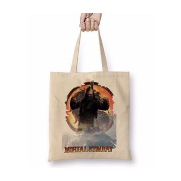 Baskı Dükkanı Mortal Kombat Apocalypse Game Bez Uzun Saplı Krem Rengi Çanta