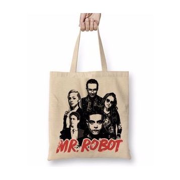 Baskı Dükkanı Mr Robot 03 Bez Uzun Saplı Krem Rengi Çanta