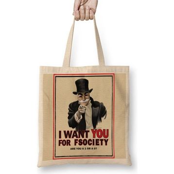 Baskı Dükkanı Mr Robot I Want You For Fsociety Bez Uzun Saplı Krem Rengi Çanta