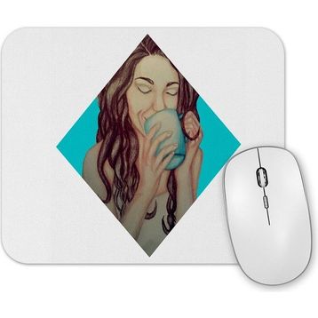 Baskı Dükkanı Mulher Bebendo Em Sua Xicara Azul Mouse Pad