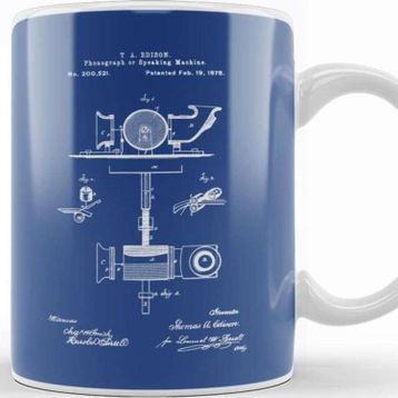 Baskı Dükkanı Phonograph Patent Blueprint Thomas Edison Kupa