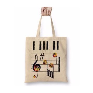 Baskı Dükkanı Piano Piyano Müzik Notaları Bez Çanta