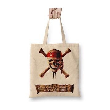 Baskı Dükkanı Pirates Of The Caribbean Bez Uzun Saplı Krem Rengi Çanta