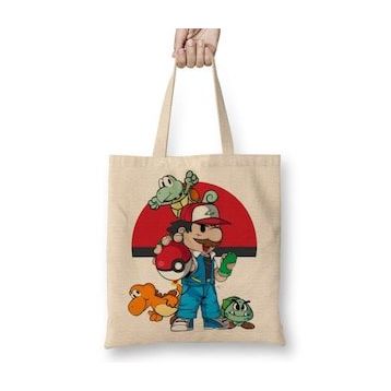Baskı Dükkanı Pokemon Super Mario Bez Çanta