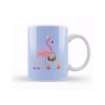 Baskı Dükkanı Pretty Easter Flamingo With Easter Basket Kupa