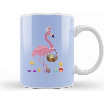 Baskı Dükkanı Pretty Easter Flamingo With Easter Basket Kupa