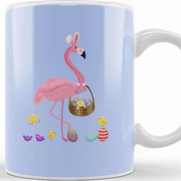 Baskı Dükkanı Pretty Easter Flamingo With Easter Basket Kupa