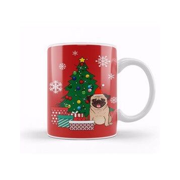 Baskı Dükkanı Pug Around The Christmas Tree Kupa