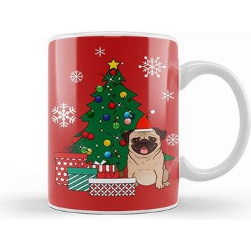 Baskı Dükkanı Pug Around The Christmas Tree Kupa