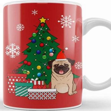 Baskı Dükkanı Pug Around The Christmas Tree Kupa
