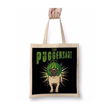 Baskı Dükkanı Pug Dog Puggernaut Life Funny Gift Bez Uzun Saplı Krem Rengi Çanta