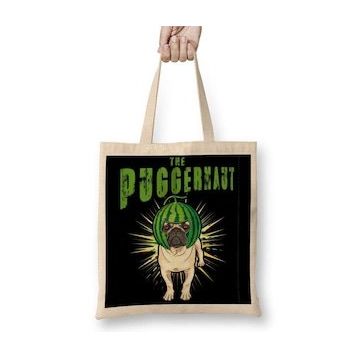 Baskı Dükkanı Pug Dog Puggernaut Life Funny Gift Bez Uzun Saplı Krem Rengi Çanta
