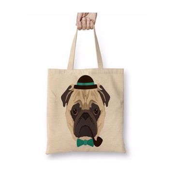 Baskı Dükkanı Pug Perfil Bez Uzun Saplı Krem Rengi Çanta