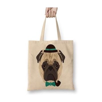 Baskı Dükkanı Pug Perfil Bez Uzun Saplı Krem Rengi Çanta
