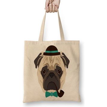 Baskı Dükkanı Pug Perfil Bez Uzun Saplı Krem Rengi Çanta