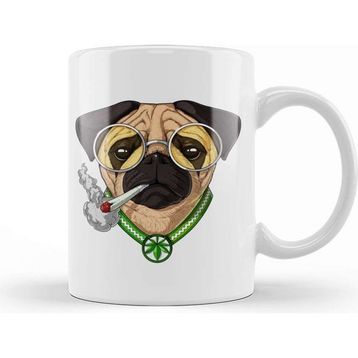 Baskı Dükkanı Pug Smoking Weed Köpek Kupa