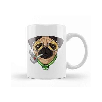 Baskı Dükkanı Pug Smoking Weed Köpek Kupa