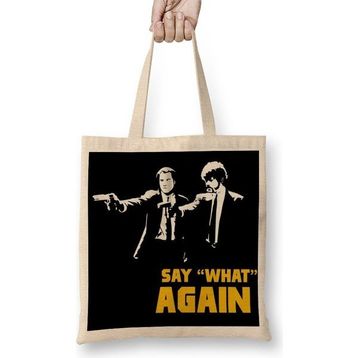 Baskı Dükkanı Pulp Fiction Black Bez Uzun Saplı Krem Rengi Çanta