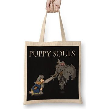 Baskı Dükkanı Puppy Souls Bez Uzun Saplı Krem Rengi Çanta