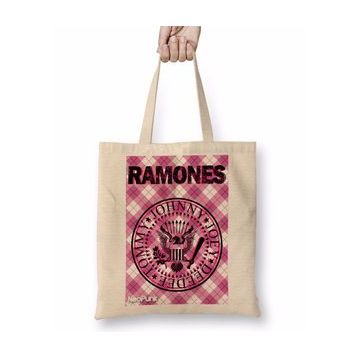 Baskı Dükkanı Ramones Pink By Neopunk Bez Uzun Saplı Krem Rengi Çanta