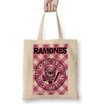 Baskı Dükkanı Ramones Pink By Neopunk Bez Uzun Saplı Krem Rengi Çanta