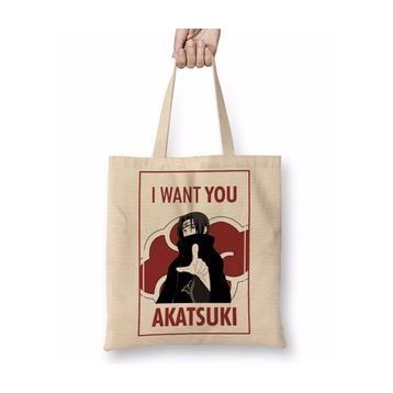 Baskı Dükkanı Recruta Akatsuki Naruto Bez Uzun Saplı Krem Rengi Çanta