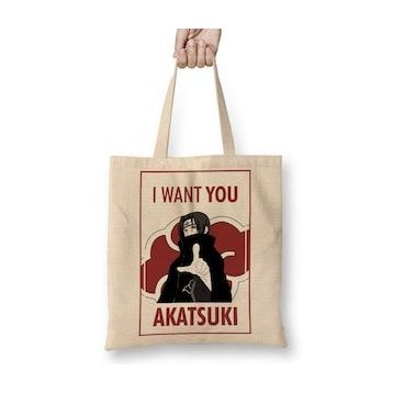 Baskı Dükkanı Recruta Akatsuki Naruto Bez Uzun Saplı Krem Rengi Çanta