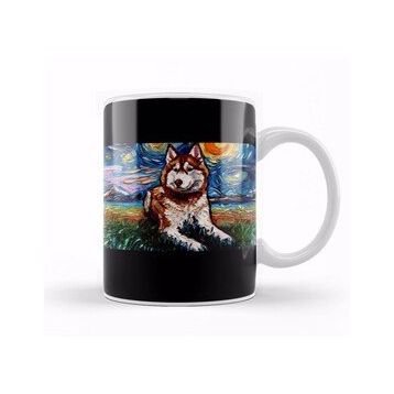 Baskı Dükkanı Red And White Husky Night Kupa
